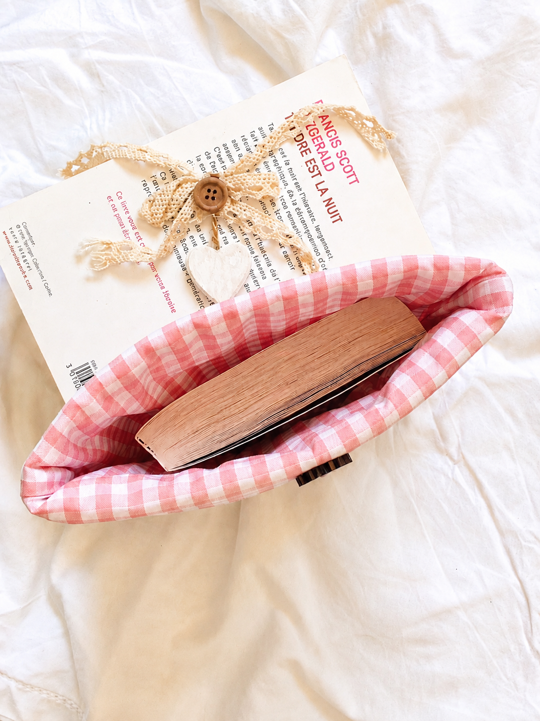Pochette Roses romantiques vichy rose